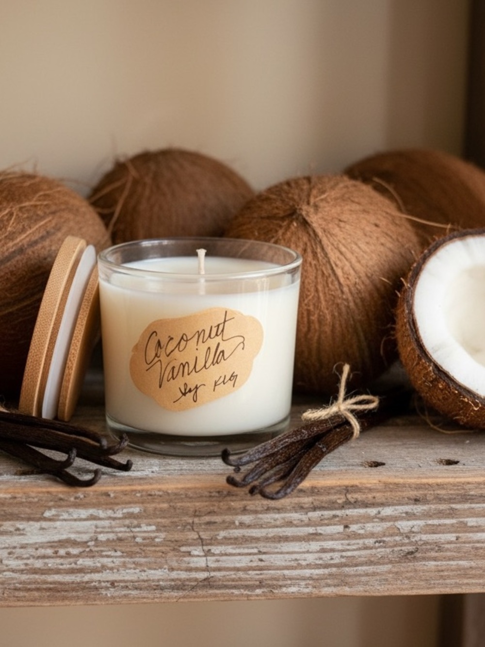 Handcrafted HandPoured 6 oz Soy Coconut Vanilla Scented Candle - White 
NWT